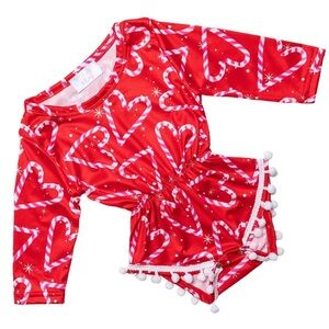 Mila & Rose Candy Cane Pom Pom Romper